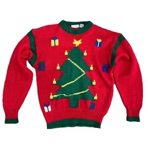 Vtg 80's NUTCRACKER Red CHRISTMAS TREE Gemstone Knit Holiday Party Ugly Sweater